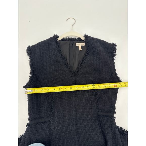 Rebecca Taylor Black Tweed V-Neck Fringe Fit And Flare Dress Size 8 EUC - Picture 6 of 8